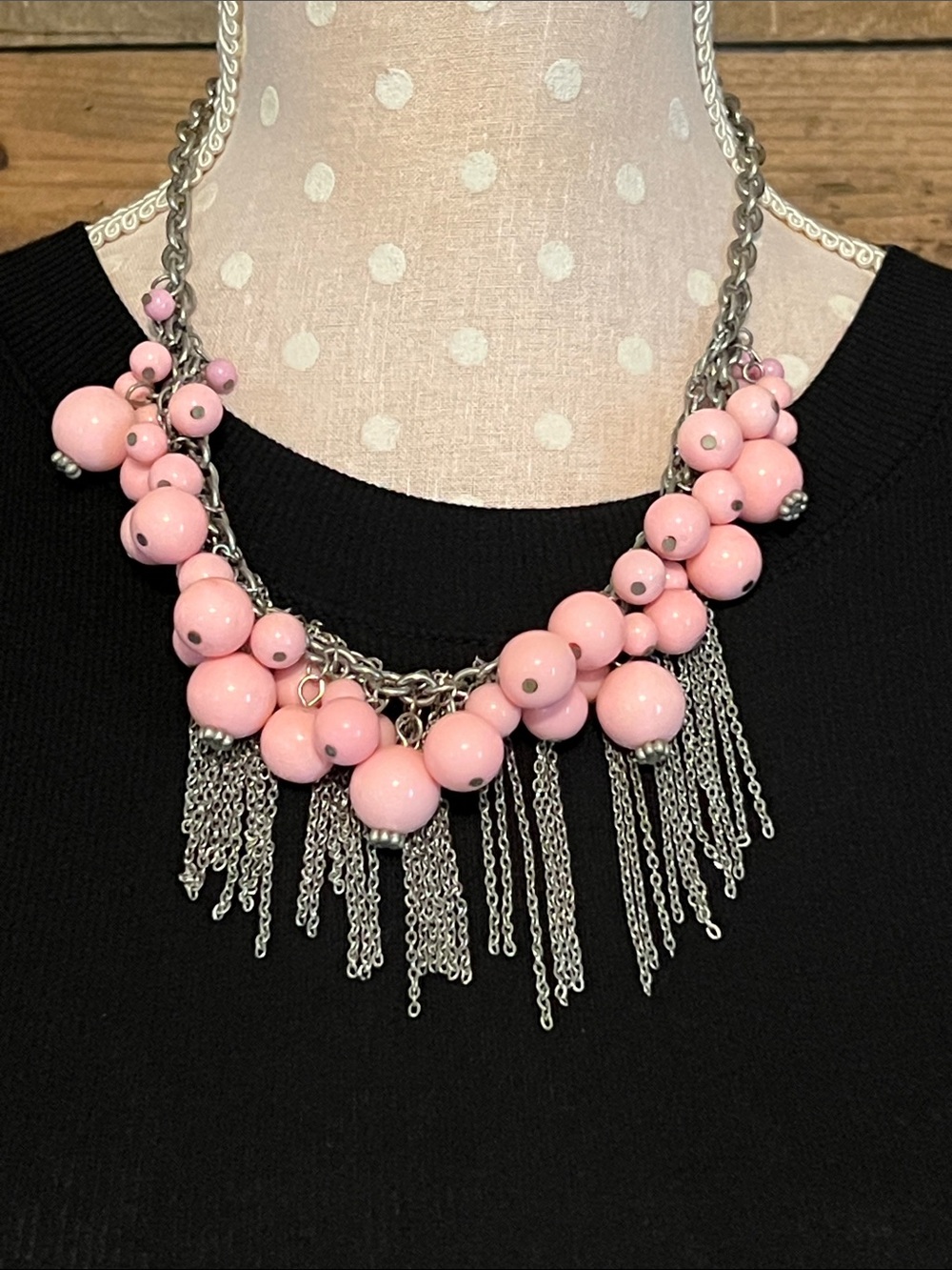 Pink Beaded Fringe Statement Necklace - Women Jewelry